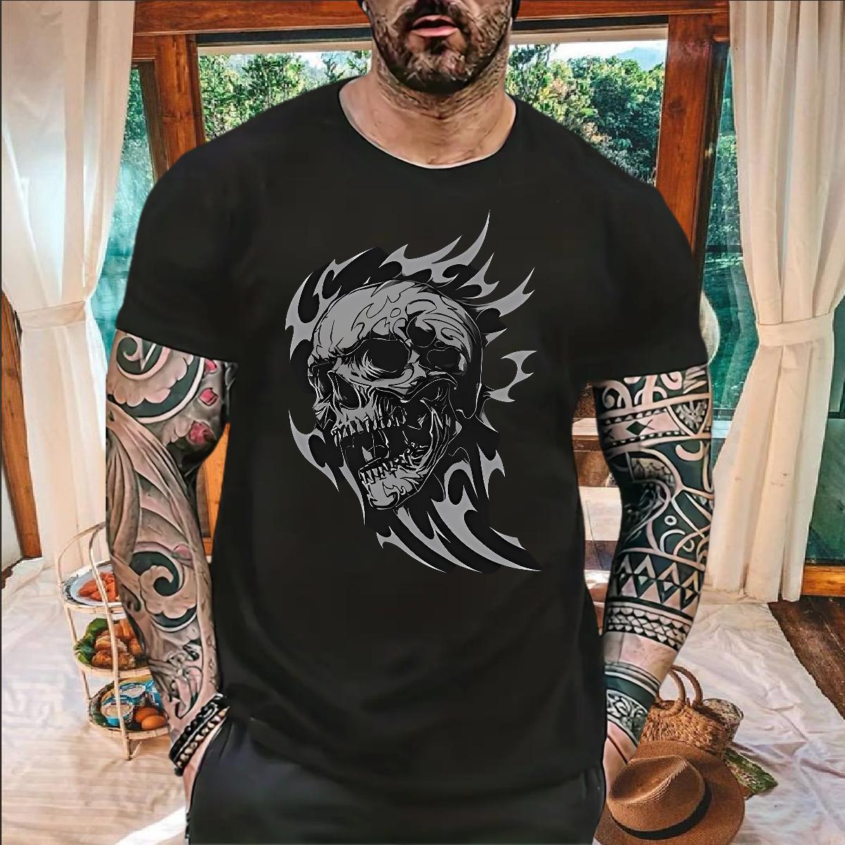 Classic Casual T-Shirts for Men halloween Tops 100% Cotton 230g Street Free Shipping Floral Print Short Sleeve Soft Men Clothes T-Shirt