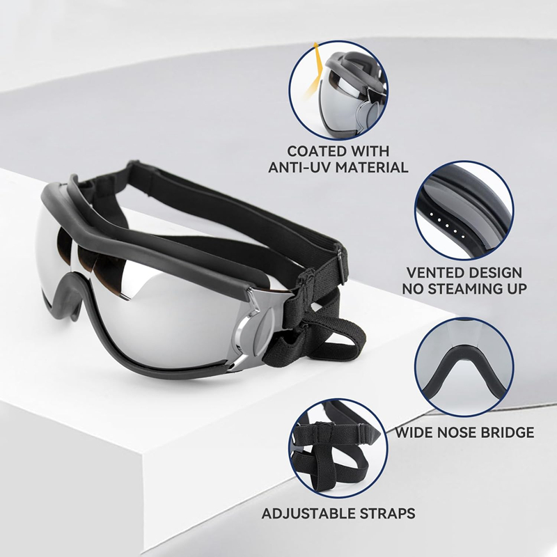 Dog Sunglasses Dog Goggles with Adjustable Strap for Travel Skiing and Anti-Fog Dog Snow Goggles Pet Goggles for Medium to Large Dog Anti-UV Eye Prote