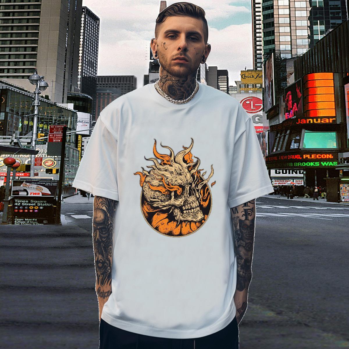Customized Men T Shirts skull Tshirts 230g Pure Cotton Casual Daily Wear TOP Quality Oversized 4XL Crew Neck Men Tops Tees