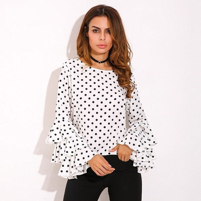 Polka Dot Shirts Women Retro Summer Blouse Ruffles Long