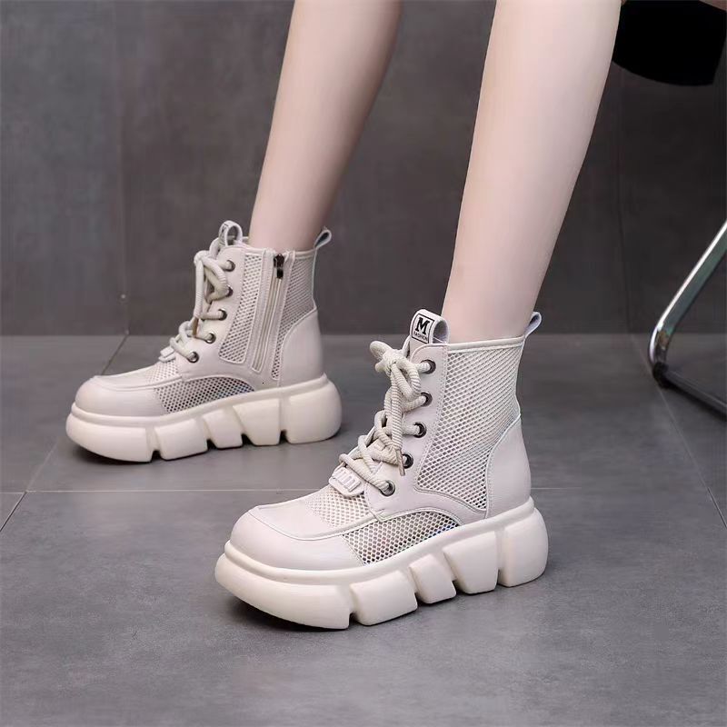 Ddmyoutdoor Summer Thin Martin Women S Dress Genuine Leather Cool Round Toe Thick Soled For Breathable Mesh Boots Outdoor Shoes