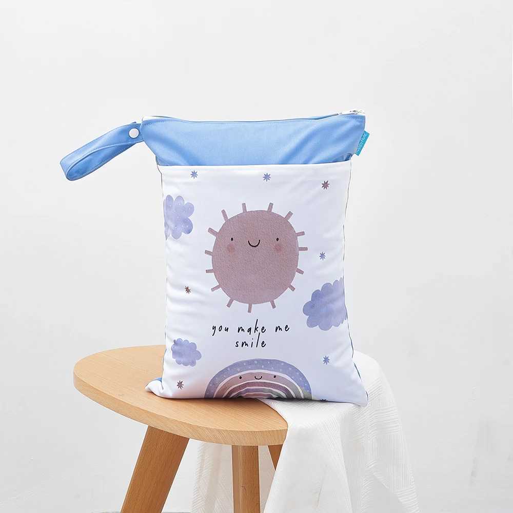 Happy Fluent 1 piece reusable waterproof fashionable printed wet urine bag double mouth bag cloth handle wet bag 30 * 40CM wholesale W240812