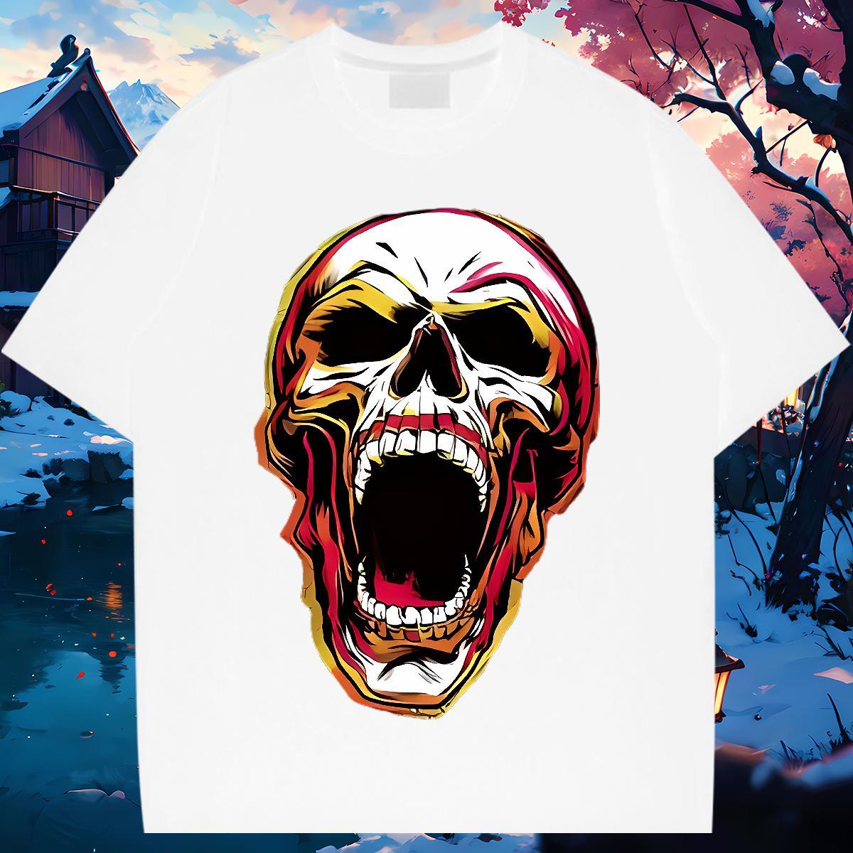 2024 DIY Mens T Shirts skull Clothes 230g 100% Cotton Summer Casual Unisex Oversized 3XL 4XL Breathable Crew Neck Couples T Shirts