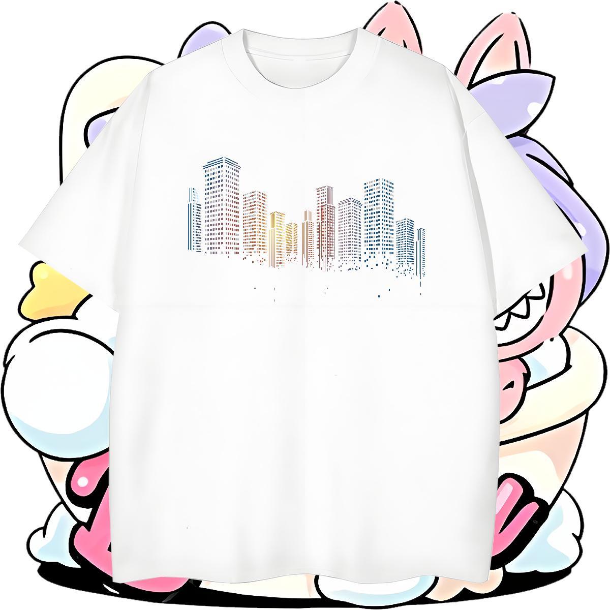 Fashion 100% Cotton 230g Man T Shirts Tall buildings Sports Casual Men Tops Tees Tees Shirts Breathable Short Sleeve Brand DIY Printed