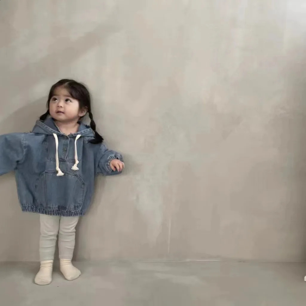 Autumn Baby Girls Denim Hooded Sweatshirt Infant Toddler Long Sleeve Casual Coat Fashion Boys Loose Hoodie Children Clothes 240806