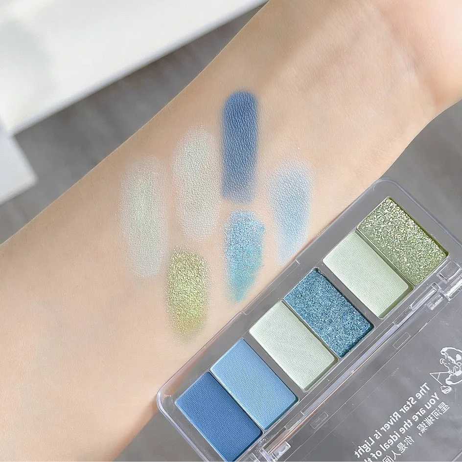 6Color Glitter Eyeshadow Strip Palette Brightening Waterproof Matte Gradient Blue-green Summer Lying Silkworm Eye Pigment MakeupCL240812