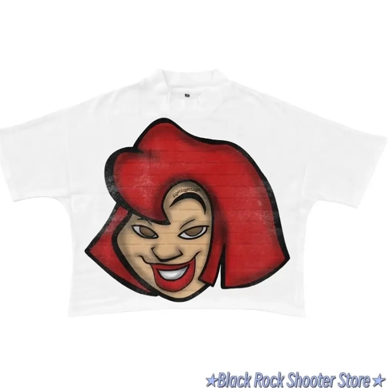Harajuku Cartoon Big Head Pattern T-shirt Large T-shirt Casual Gothic Y2K Top 2000s Retro Mens Wear240812