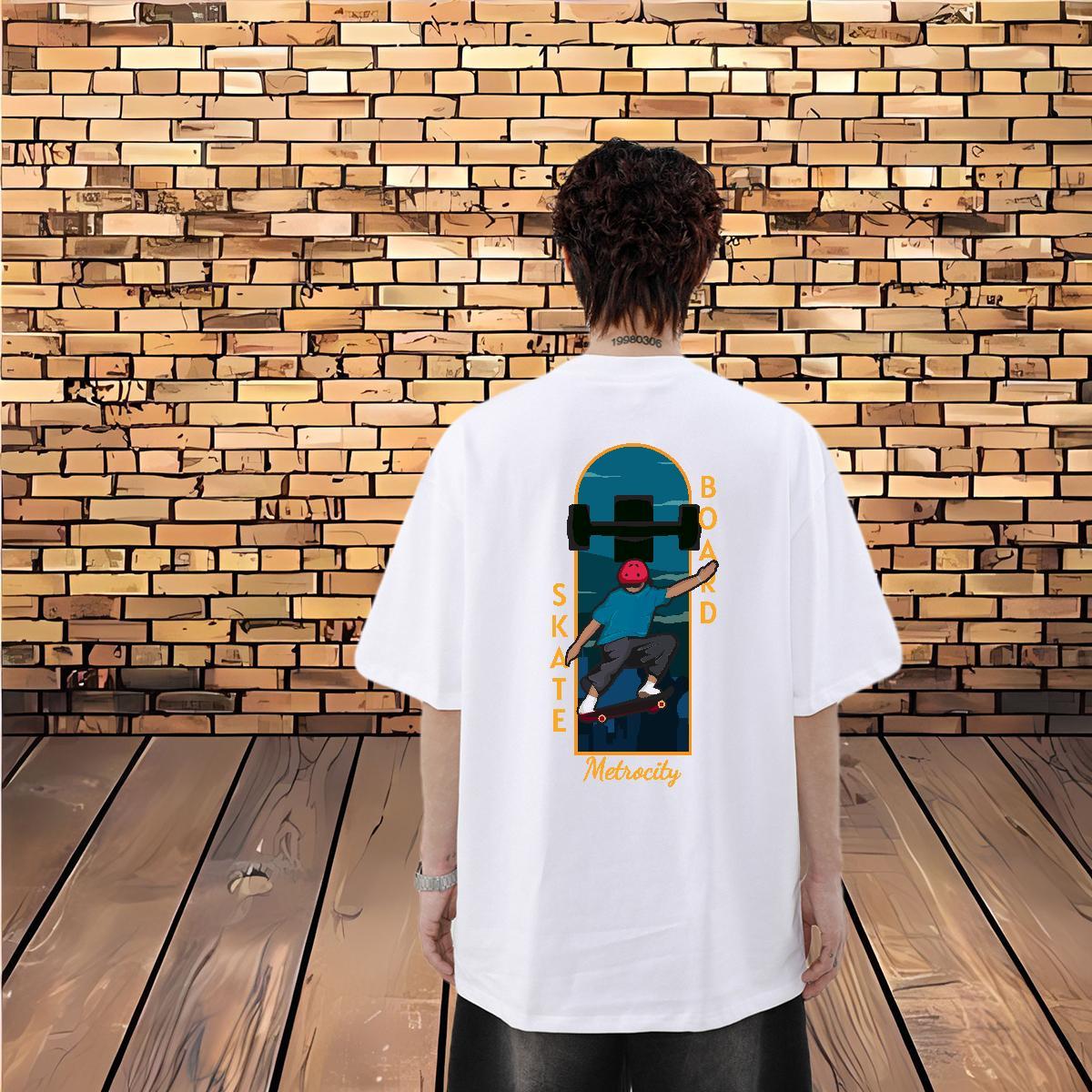 2024 Summer Men T Shirts skateboarding Tees Shirts 230g Cotton Anime Printing Street Free Shipping Oversized Breathable Short Sleeve Men Clothes T-Shi
