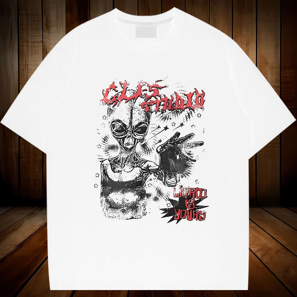 2024 DIY T-Shirts for Men skull Tops Shirt 230g Cotton Hip Hop Street Loose Oversized 3XL 4XL Crew Neck Breathable Men Tshirts