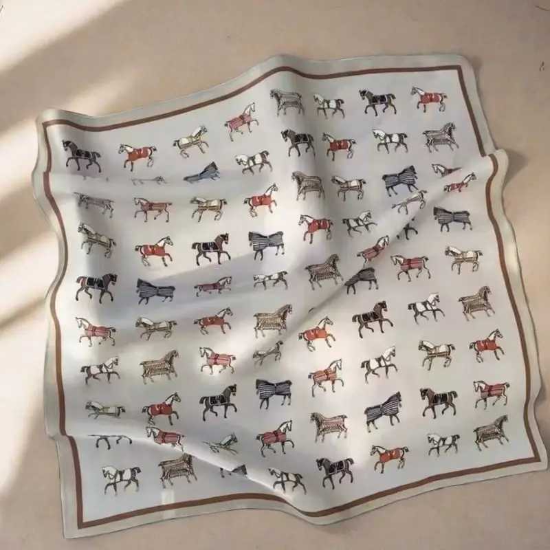 Luxury brand womens scarf summer 70cm silk scarf shawl womens sunset beach shawl horse print square scarf Muslim headscarf W240810