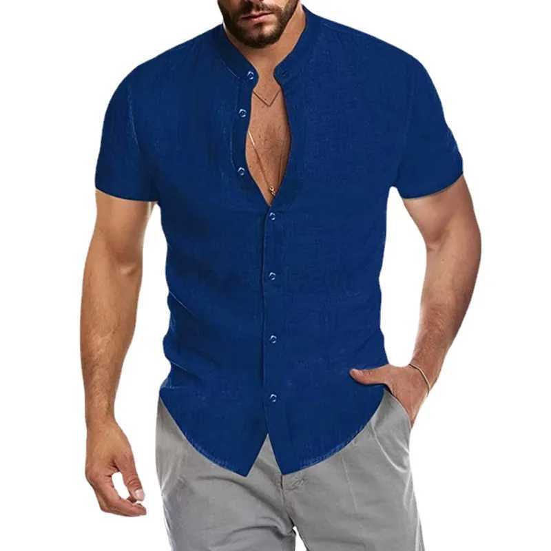 2024 New Summer Casual Solid Color Shirt All-match Personality Simple Stand-up Collar Short-sleeved Mens ShirtXJ240812