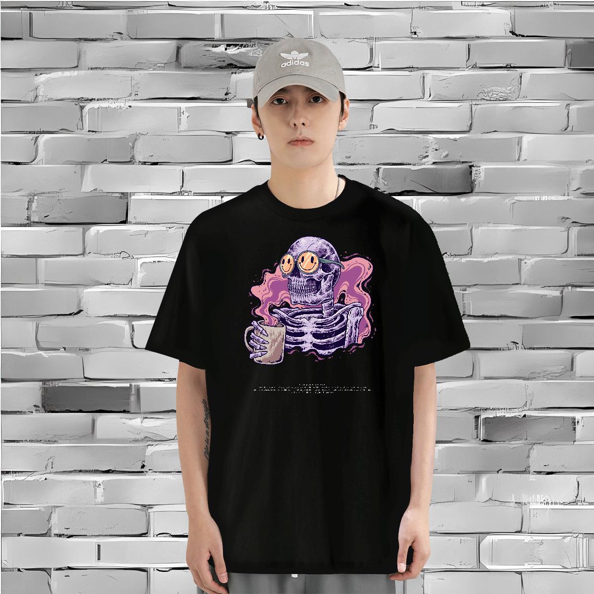 2024 T Shirt For Man skull Tshirts 230g Cotton Hip Hop Street Brand Custom Cartoon Pure Cotton Men Clothes T-Shirt