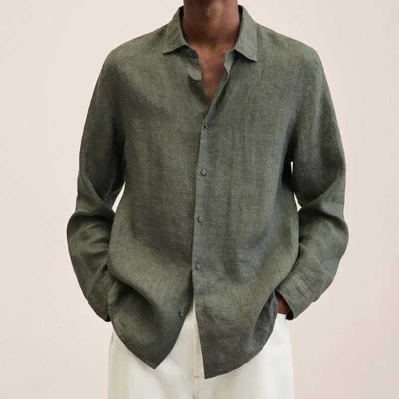 Mens Clothing Autumn and Winter New Temperament Versatile Fashion Splice Button Lapel Long Sleeve Solid Color Commuting ShirtXJ240812