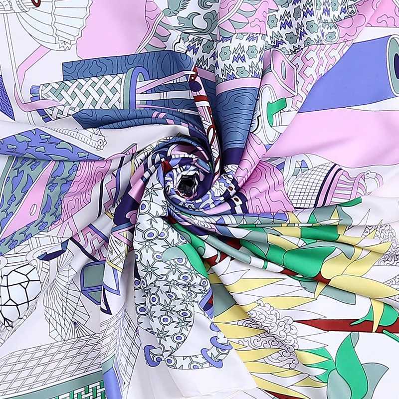 130cm womens scarf shawl 100% twill silk scarf square scarf toolbox floral printing collar scarf and packaging W240810