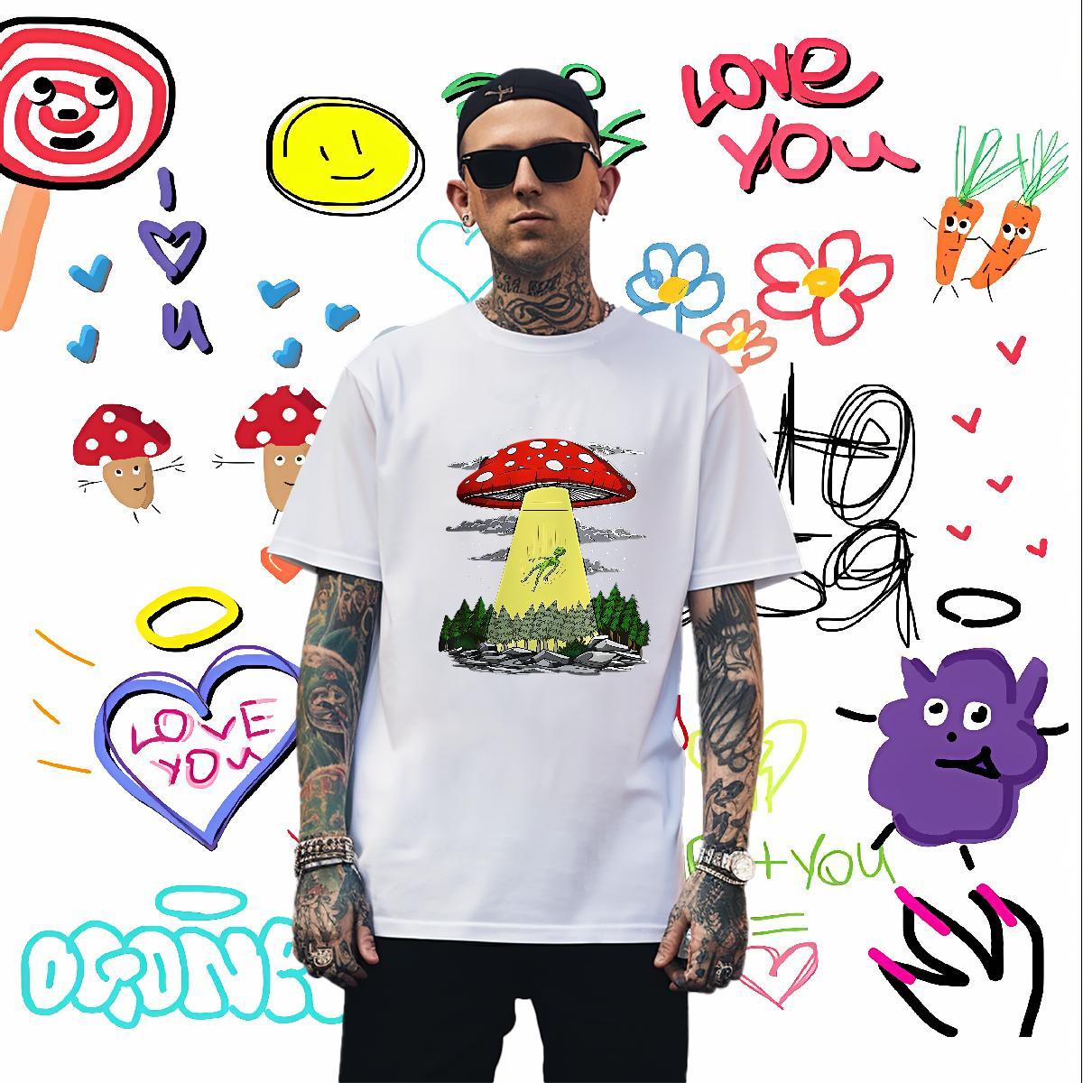T-Shirts 100% Cotton 230g mushroom Summer Casual Breathable Soft Plus Size Custom Tshirts Brand Loose Fit Wear