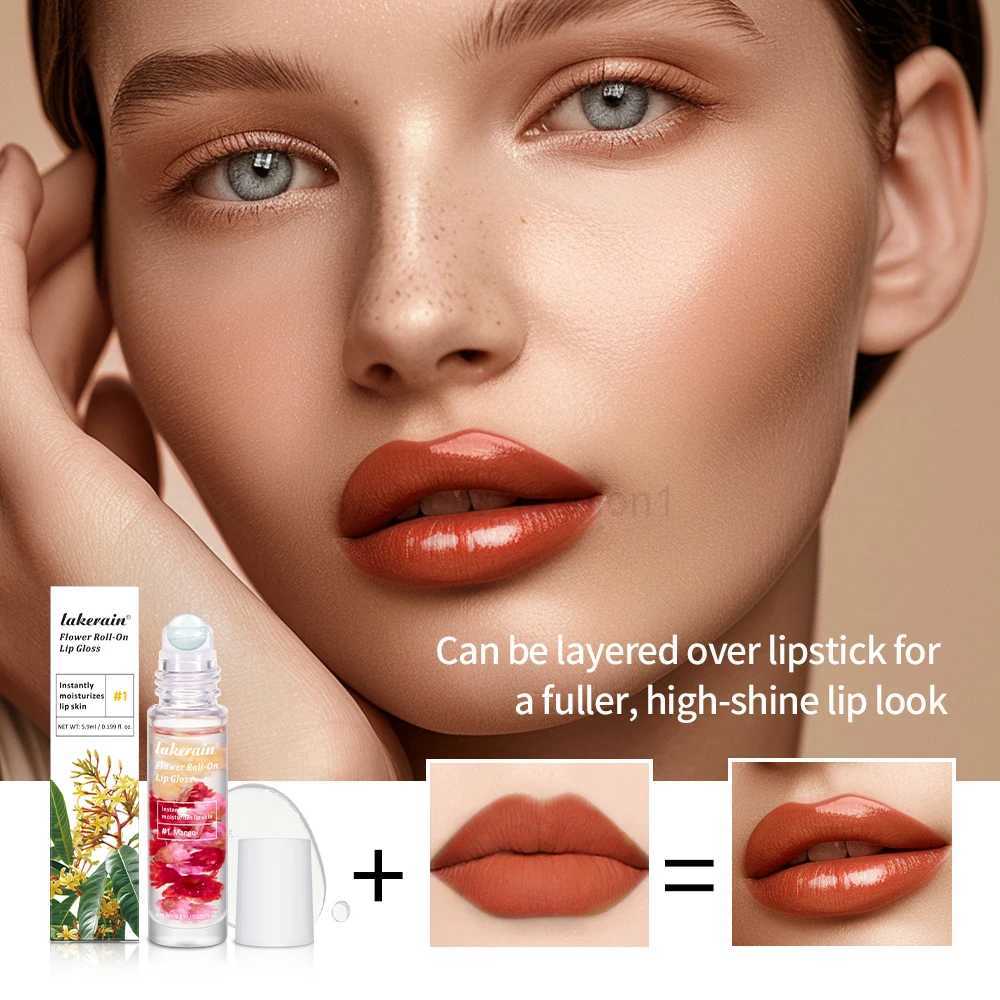 New Flower Lip Oil Set Moisturizing Plumper Transparent Lip Gloss Clear Lip Glaze Winter Liquid Roll-On Lip Balm LiquidXJ240812