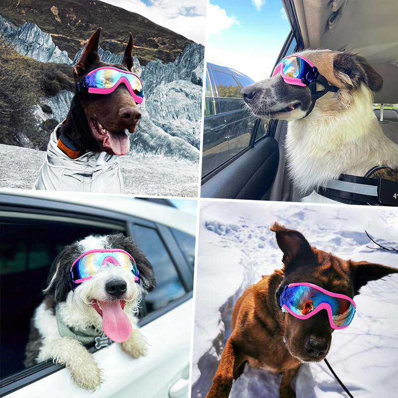 Dog Sunglasses Dog Goggles with Adjustable Strap for Travel Skiing and Anti-Fog Dog Snow Goggles Pet Goggles for Medium to Large Dog Anti-UV Eye Prote