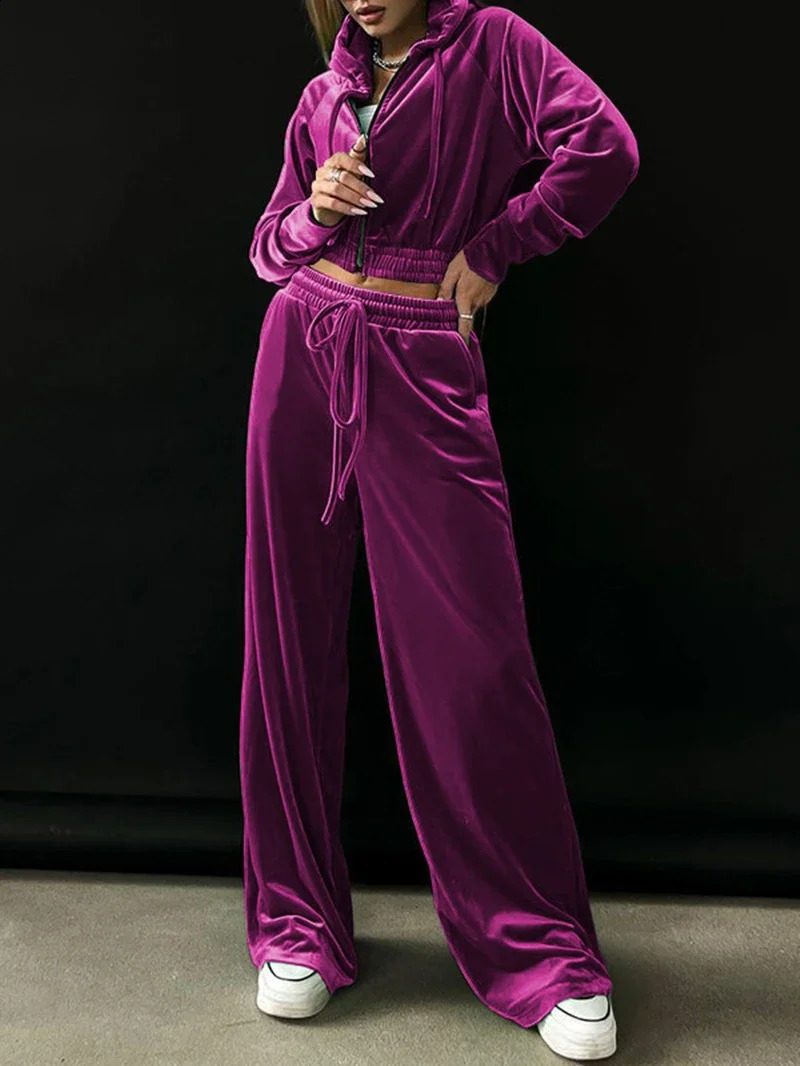 Velvet 2 Piece Sets Women Outfit Autumn Clothes Women Hoodies Sweatshirt Top and Pants Sets Velour Sweatsuits Woman Sets 240812