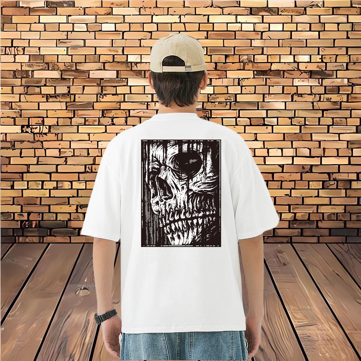 Fashion Casual T-Shirts skull Tee Shirt 230g 100% Cotton Outdoor Classic Plus Size Cartoon Breathable Short Sleeve Men Tops Tees