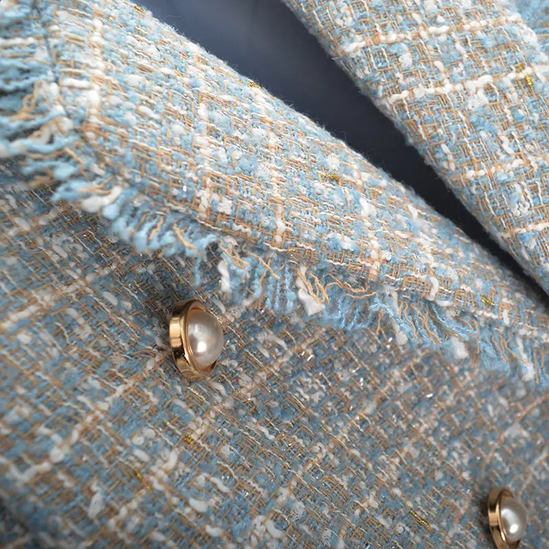 Large Size Womens Tweed Suit Spring Autumn Long Sleeve Vintage Double Breasted Tassel Loose Blazer Jacket Z888 240812