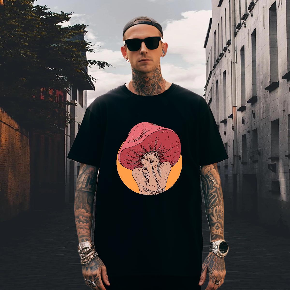 Free Shipping Men Tshirts Beach 100% Cotton 230g DIY Anime Pure Cotton mushroom T-Shirts for Men Brand Polos