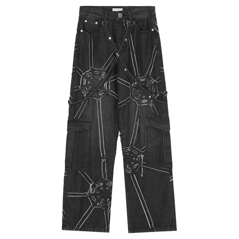 Mens Wear 24ss Spring American High Street Draping China-chic Style Pishuai Fried Street Jeans Loose Casual Pants