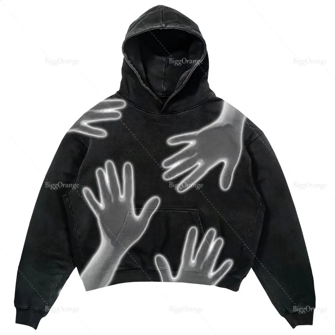 FallWinter High Street Hip Hop Character Print Hoodie Casual O Neck Sweater Pocket Hoodie 240812