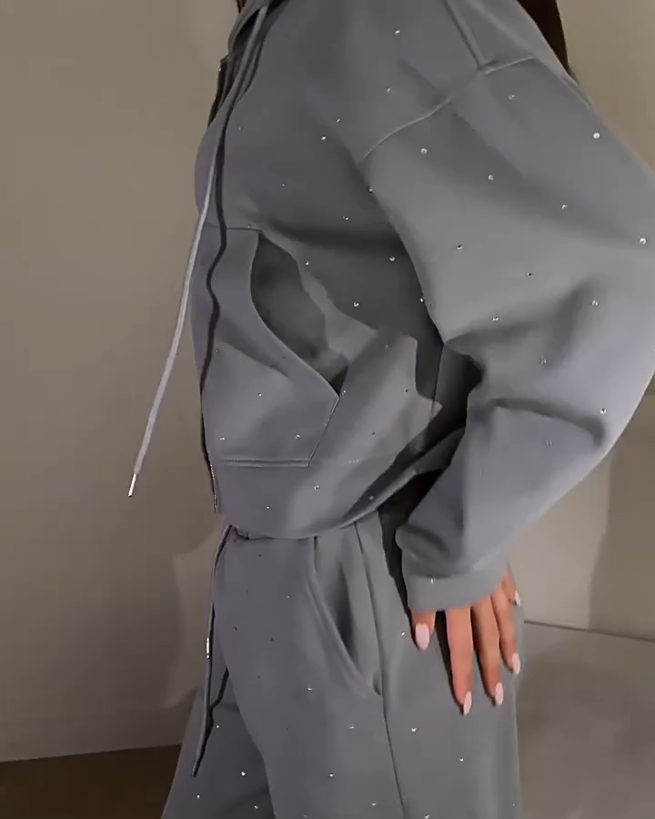 Womens Tracksuits Zip Up Hoodies + Pants Fashion Streetwear Rhinestone Hoodie Set AAA Discount for in-store purchases