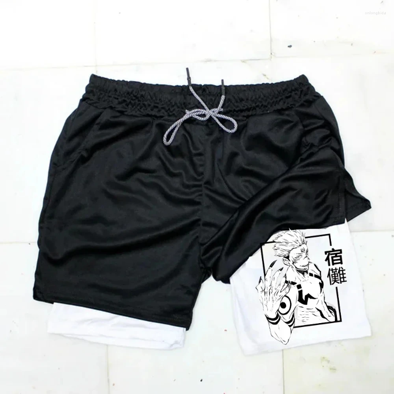 Mens Shorts Anime 2 In 1 Quick Drying Breathable Summer Gym Pocket Running Workout Fitness Basketball Sportswear M-3XL
