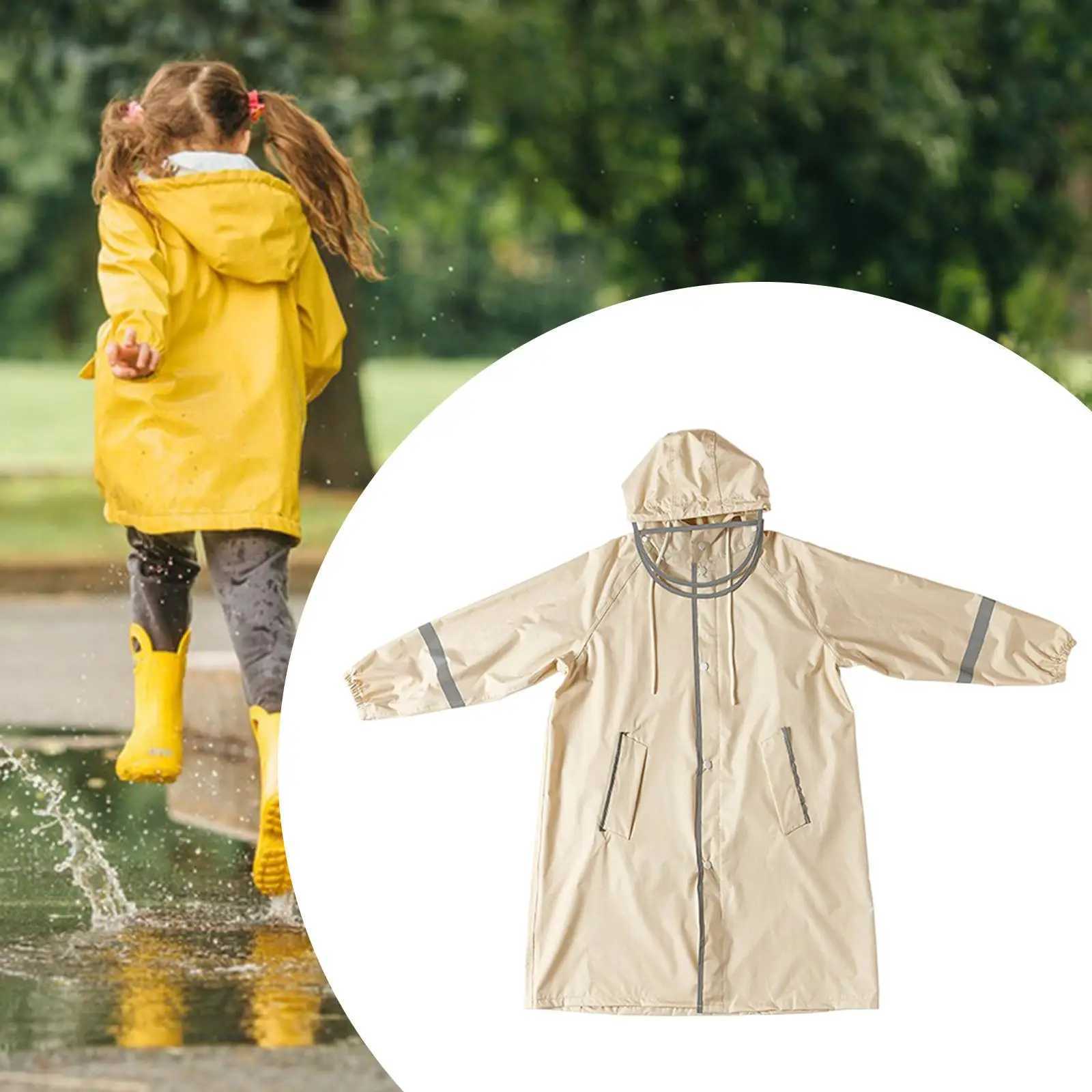 Kids Rain Coat Waterproof Rain Jacket with Pockets Outwear Reusable Portable Rainproof Hooded Raincoat for Boys Girls Students Y240810