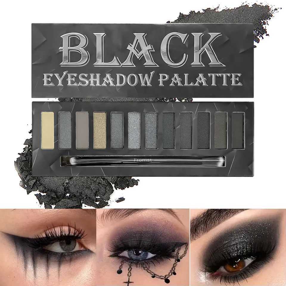 12 Colors Black Eyeshadow Palette Glitter Brown Neutral Dark Smokey Eyeshadow Palettes For Halloween Gothic Punk Style MakeupCL240812