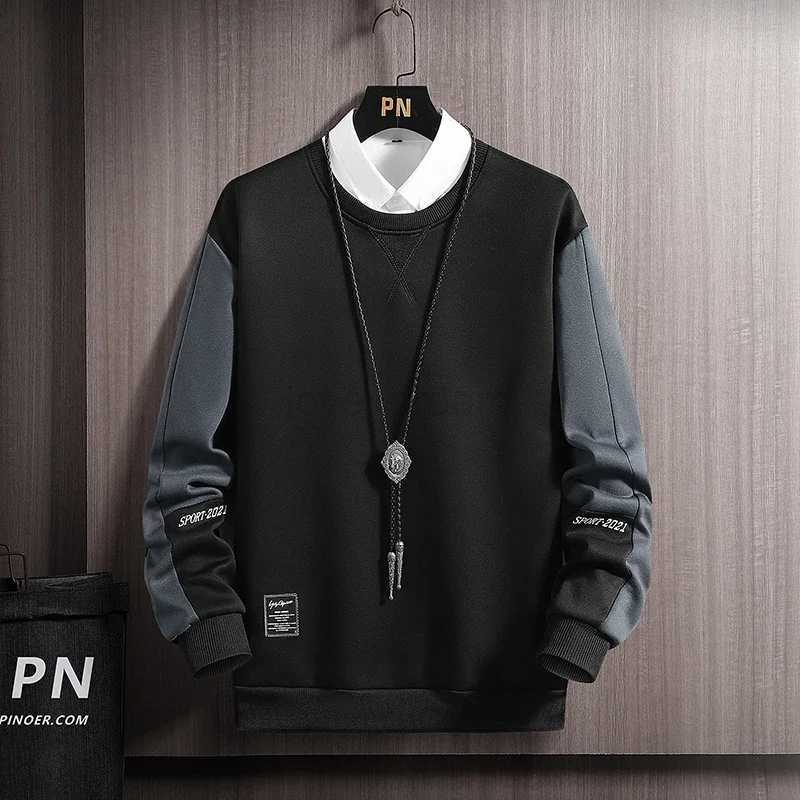Long Sleeve Hoodies Men Clothes Fashion Casual Pullover Round Neck Fall Street Oversized Male Sportswear Hoodies PachworkXJ240812