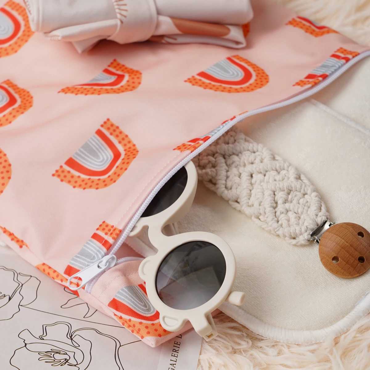 Elinfant 2-piece baby wet bag set with one zipper suitable for baby diapers pajamas waterproof reusable baby bags W240812