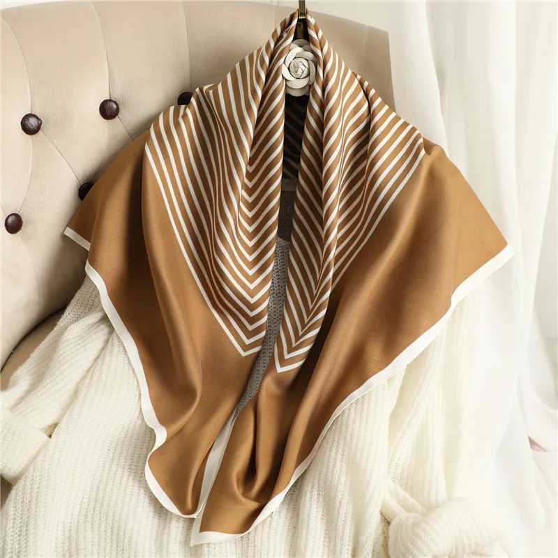 2024 New 90 * 90cm Luxury Brand Silk Scarf Womens Fashion Soft Square Scarf Handle Satin Bread Bandage Fulard Shawl Headscarf W240810