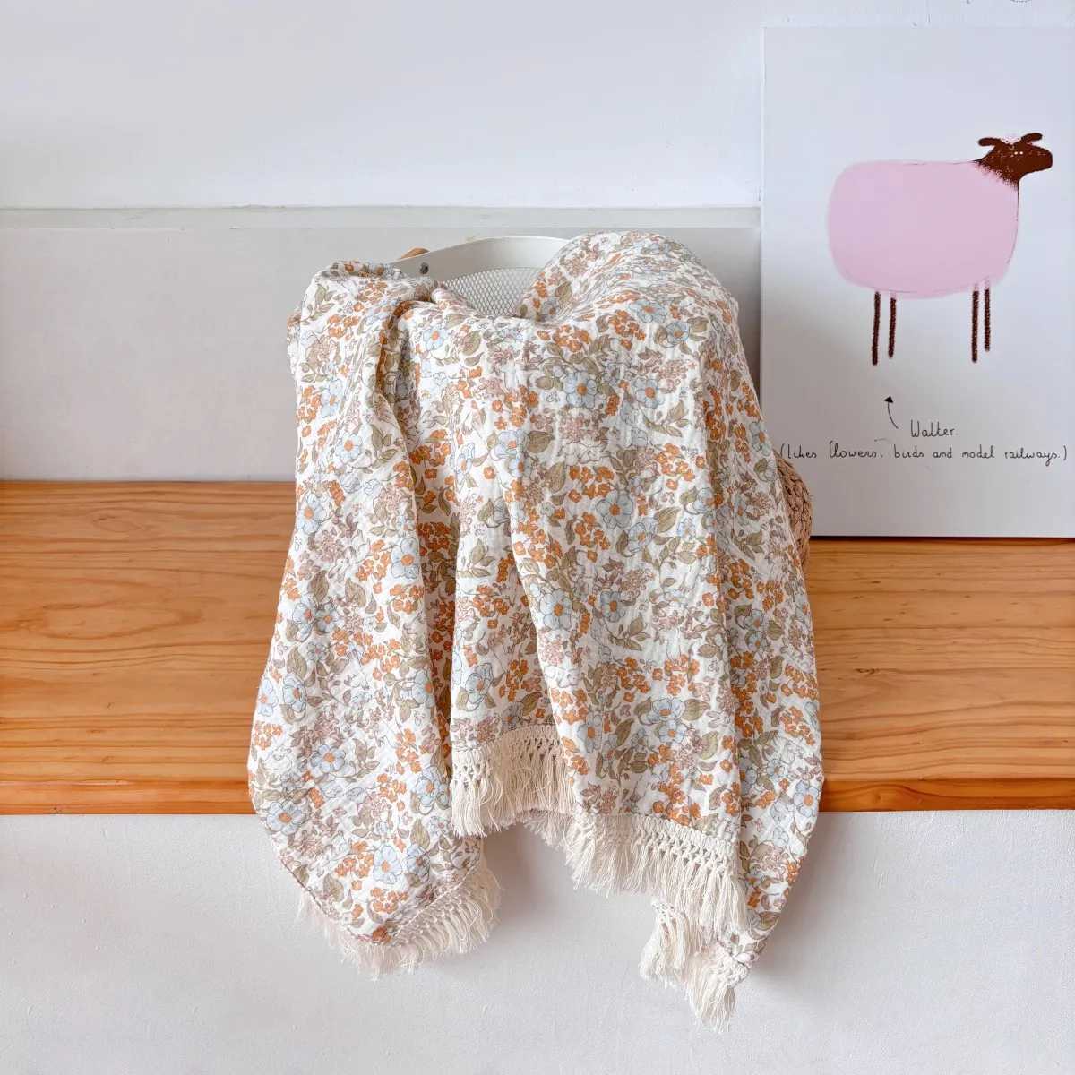 Cotton Breathable Flower Printed Baby Flow Suswader Blanket Summer Air Condition Cover Blanket Childrens Toller BlanketW240810