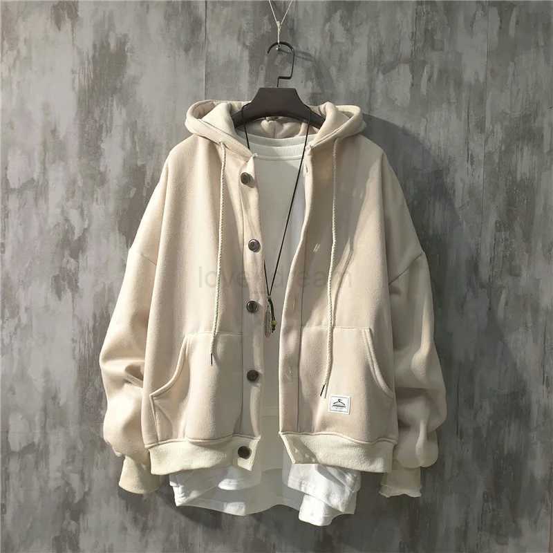 Fashion Solid BF Style Hoodies Fall Winter Brand Casual Loose Coat Street Thick Warm Male Cardigans Korean Sweatshirts for MenXJ240812