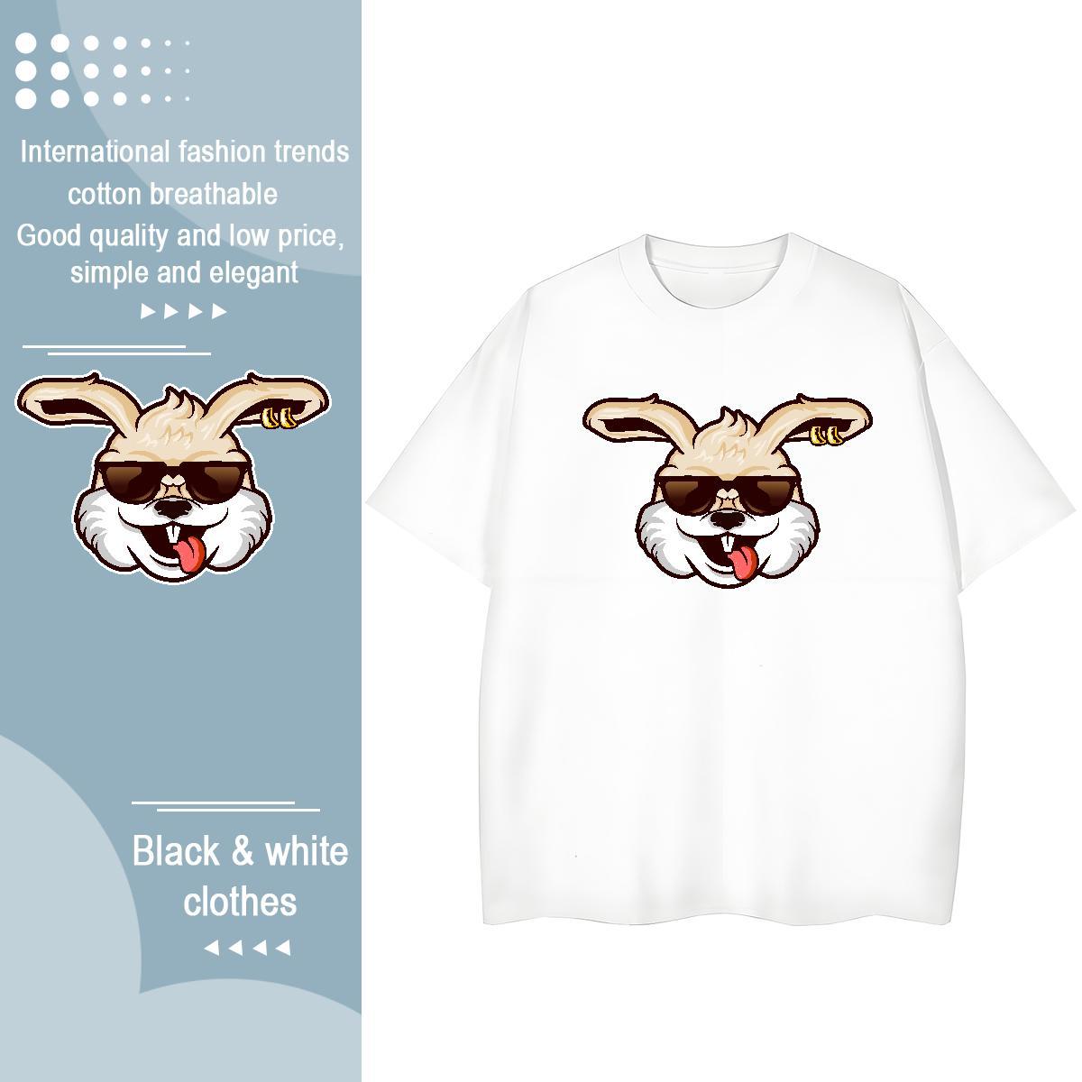 Comfortable T Shirts Men rabbit O-Neck Short Sleeve Casual Beach DIY Anime 100% Cotton 230g Men Tops Tees Stylist Clothings