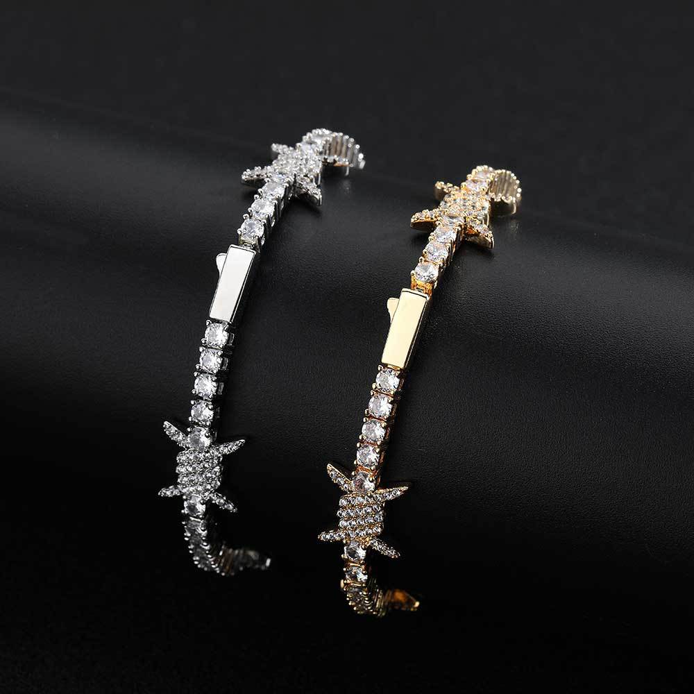 Hip Hop Thorn Tennis Chain 5A Zircon Necklace 18K Real Gold Plated Mens Spring Buckle Jewelry