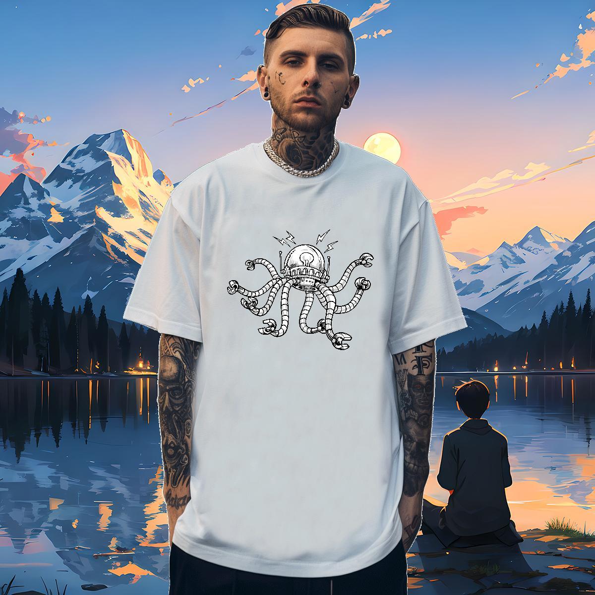High Quality Mens Tshirts robot 230g Cotton Casual Daily Wear Short Sleeve Soft T-Shirts Oversized Casual New Tops
