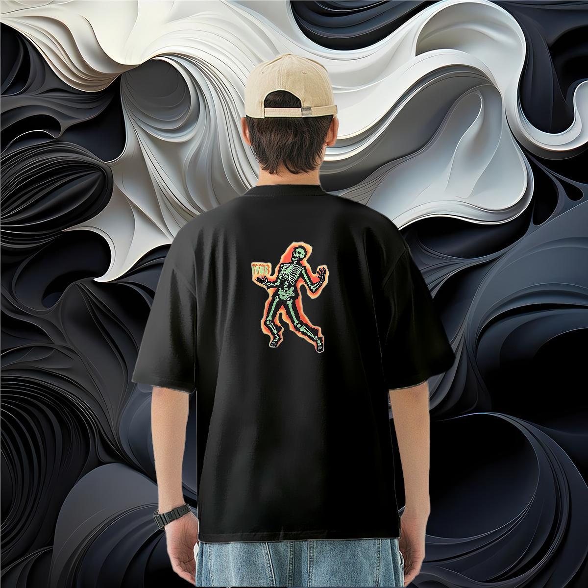 Custom T Shirts Men skull Clothings 230g Cotton Beach Loose Fit Black White Short Sleeve Soft Men Tshirts