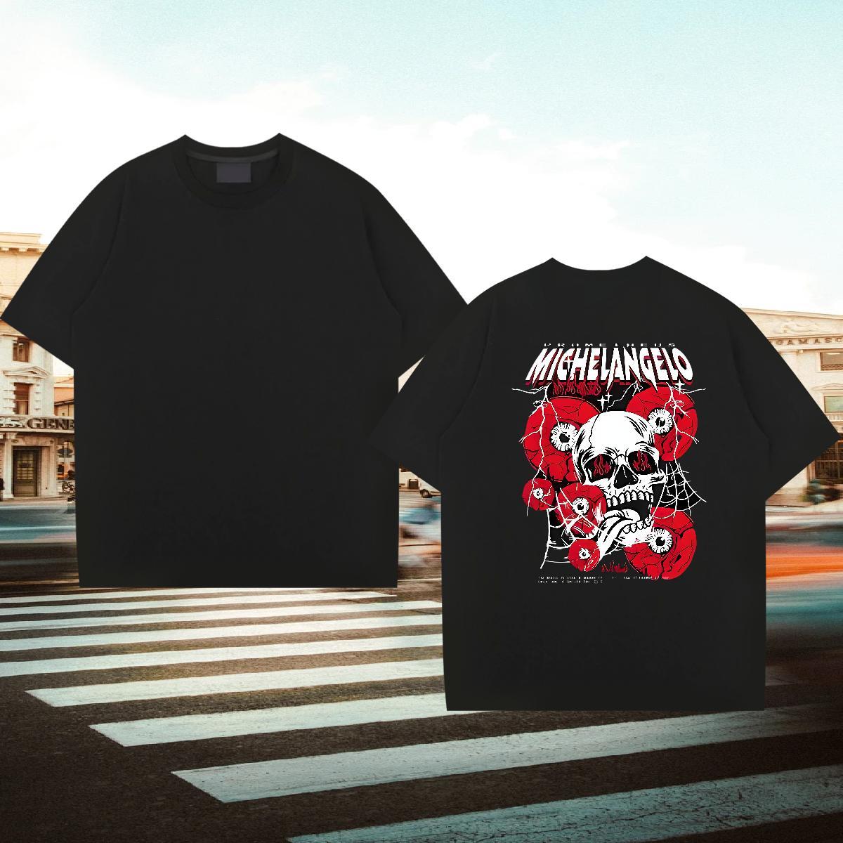 New Designer Men T Shirts skull Polos 230g Cotton Casual Daily Wear Soft Custom Printing Breathable Short Sleeve Couples T Shirts