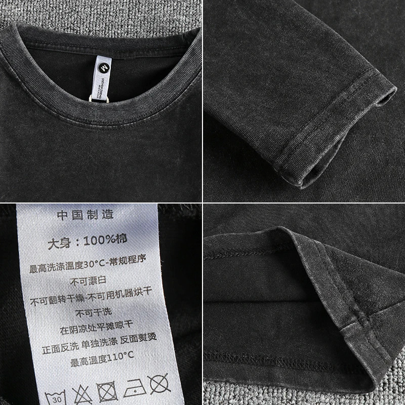 Autumn American Retro 270G Long-sleeved O-neck Heavyweight Solid Color T-shirt Mens Simple 100% Cotton Washed Casual Youth Tops 240812