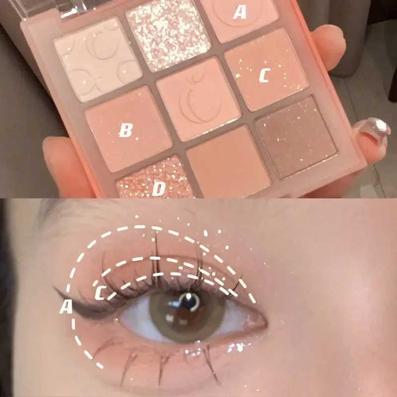 Cream Peach Eyeshadow Palette Sequins lescent Eye Contour Glitter Pigment Shadow Palette Cute Makeup Beauty CosmeticsW241212