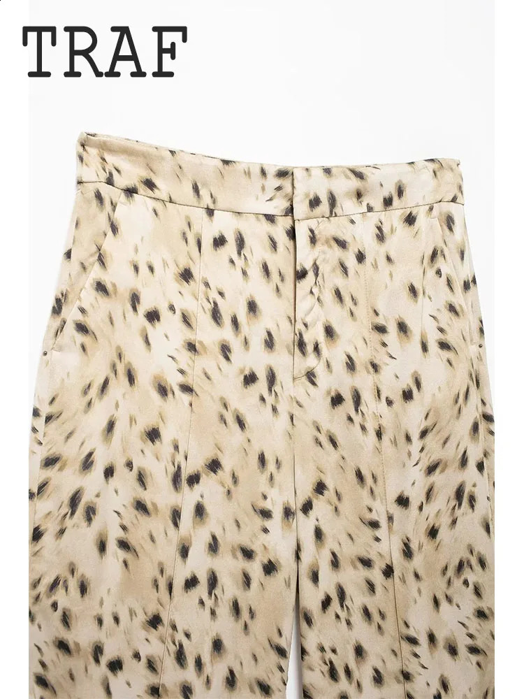 TRAF Animal Print 2 Piece Set Straight Leg Pants Set Semi Transparent Loose Shirt Top Womens 2 Piece Casual Streetwear 240812