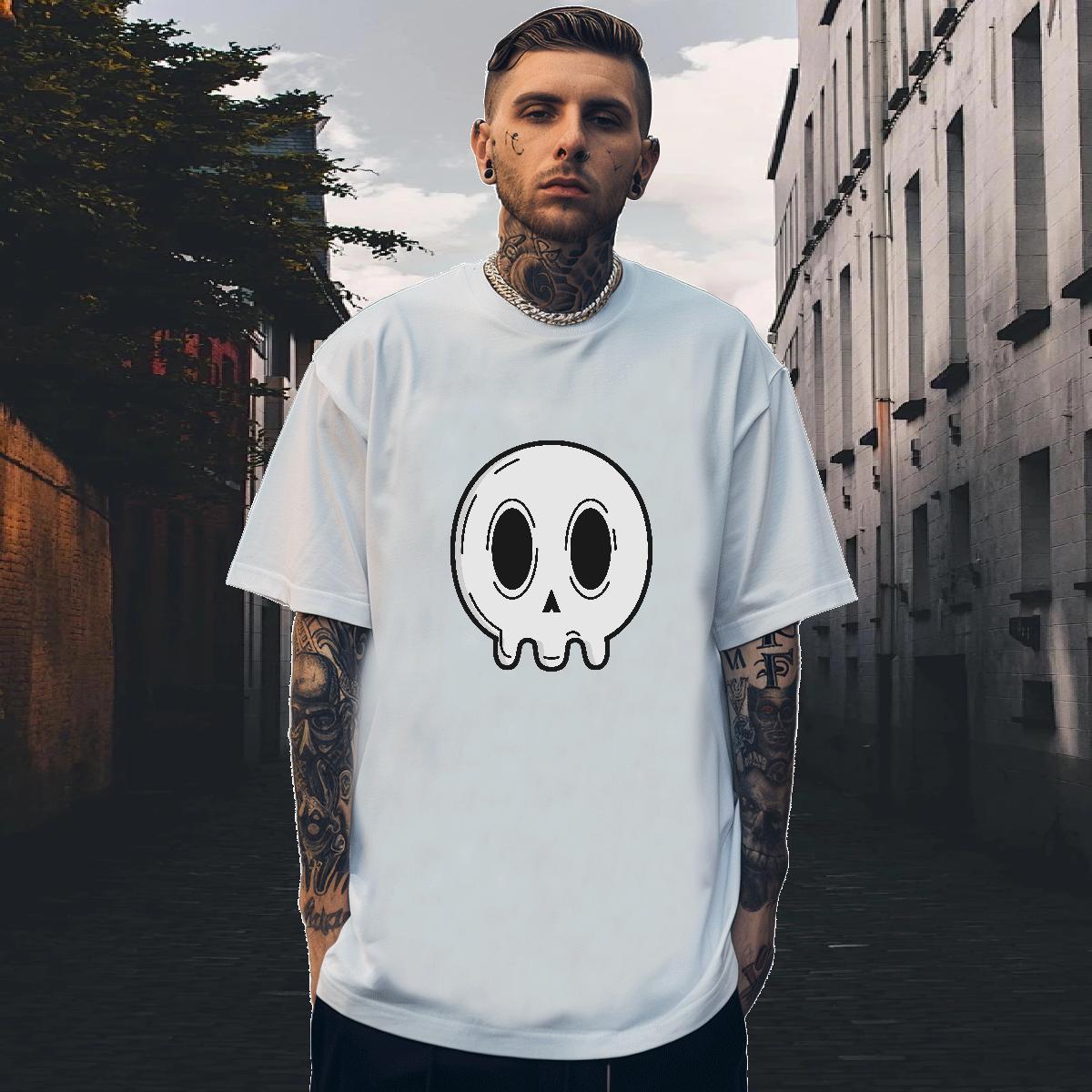 Fashion Design T Shirt For Man skull Wear 100% Cotton 230g Street Casual Cool Design Black White Breathable Short Sleeve Men Tshirts