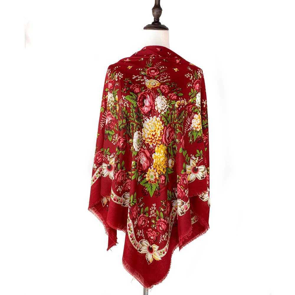 130 * 130cm breathable thin Russian square scarf womens luxury floral print Ukrainian shawl traditional Babushka Bandana headscarf W240810