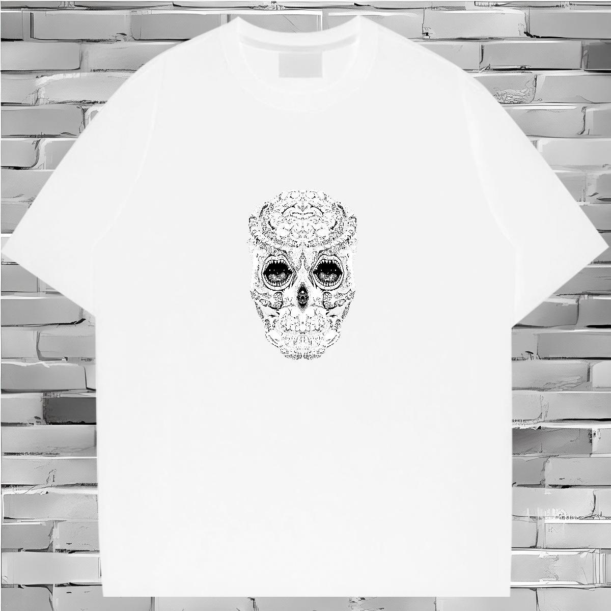 New Arrival T Shirts Men skull Tees 230g Cotton Casual Daily Wear Designer Asian Size Breathable Crew Neck Mens Tshirts