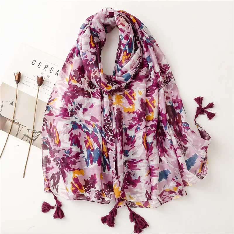 2023 Paisley Abstract Flower tassel Adhesive Shawl Womens High Quality Packaging Thin Pashmina Stoll Muslim Headscarf 180 * 90cm W240810