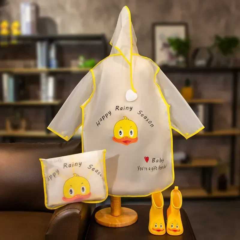 Childrens Raincoat Girls Boy Transparent Waterproof Outdoor Tudent Rain Jacket Suit Poncho Coat Kids Cover RainWear Polyester Y240810