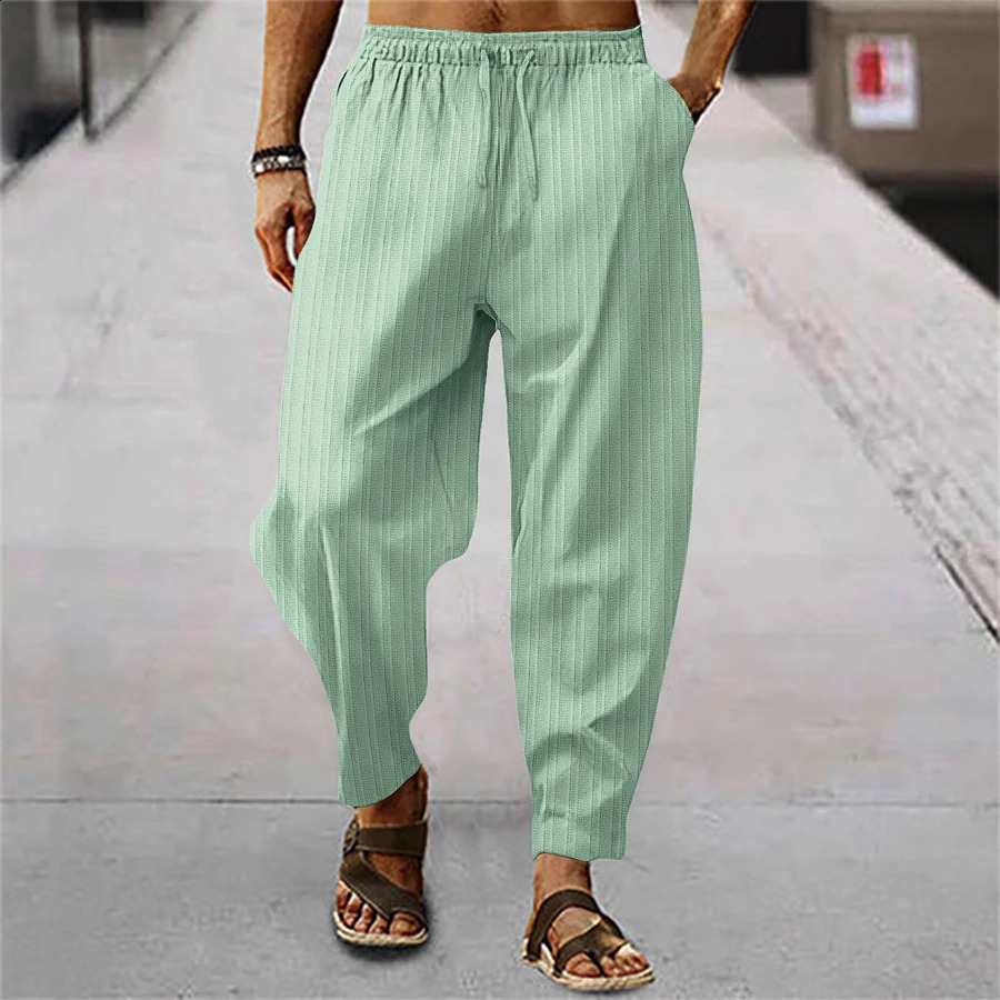 Mens Cotton Linen Pants Male Autumn Breathable Solid Color Linen Trousers Fitness Streetwear S-3XL 240812